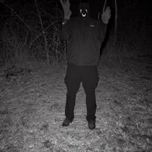 Image similar to dr. phil nighttime trailcam footage of dr. phil, spooky, dark, gloomy