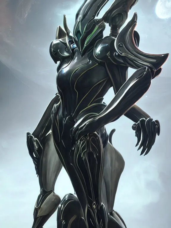 Image similar to exquisite cinematic front shot, low shot, of a beautiful saryn warframe, that's a giant beautiful stunning anthropomorphic robot female dragon with metal cat ears, posing elegantly, robot dragon paws for feet, streamlined white armor, long elegant tail, two arms, two legs, long tail, detailed warframe fanart, destiny fanart, high quality digital art, giantess art, dragon art, furry art, realistic digital art, warframe art, Destiny art, furaffinity, DeviantArt, artstation, 8k HD, octane render