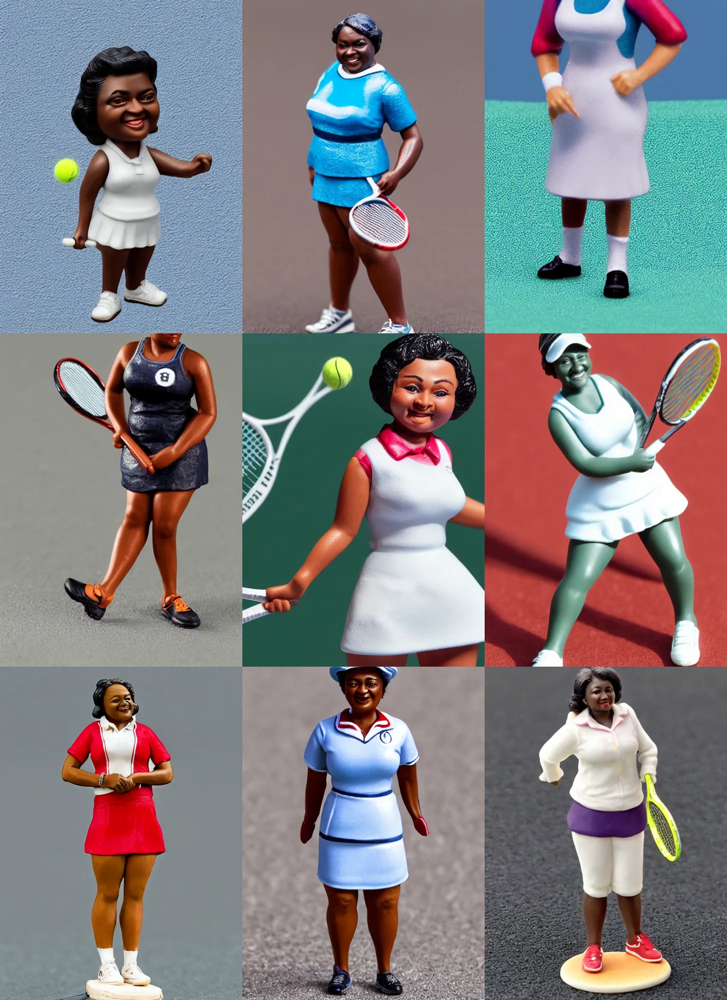 Prompt: 80mm resin detailed Miniature of a Hattie McDaniel in detailed tennis wear ;Miniature product Photo, Logo, 4K, Full body