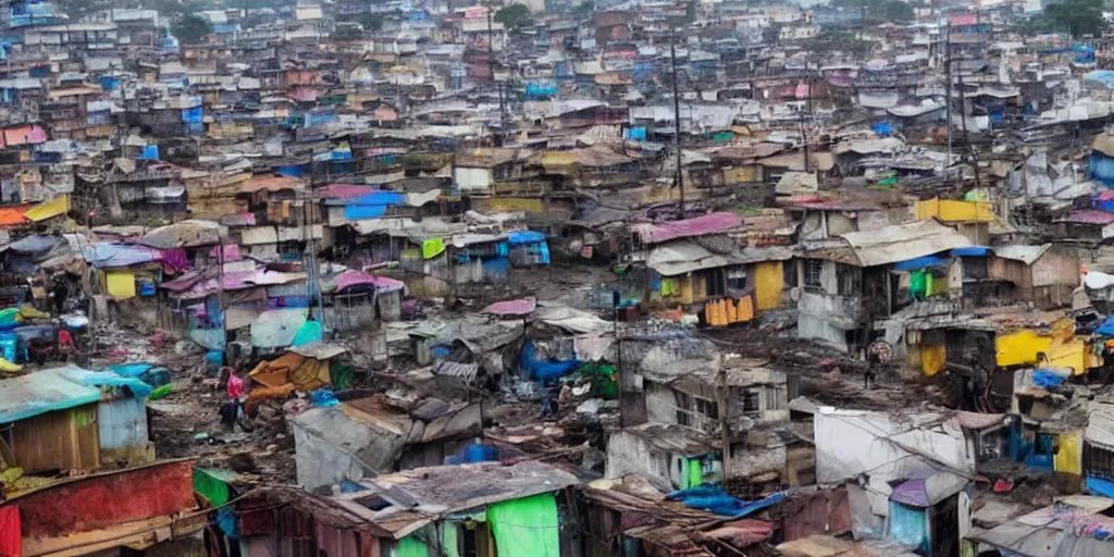 Image similar to UFO in Ajegunle slums of lagos beaming neon ray of light,