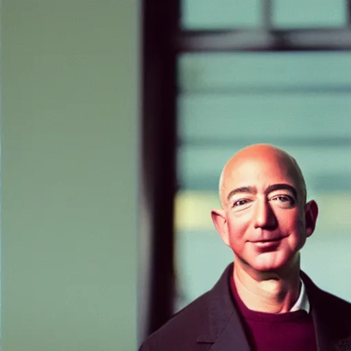 Image similar to Jeff Bezos integrating his consciousness with Alexa. CineStill