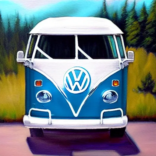 Image similar to a oil painting of a vw bus