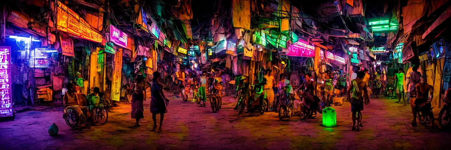 Image similar to Cyberpunk Residents, futuristic Phnom-Penh Cambodia, neon dark lighting