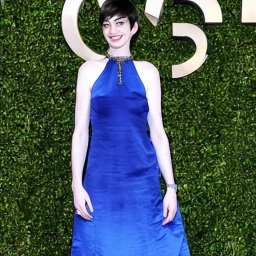 Prompt: anne hathaway with blue hair