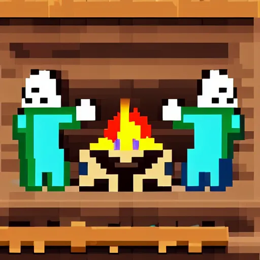 Image similar to Pixel art of marshmallows being cooked over a campfire in the woods