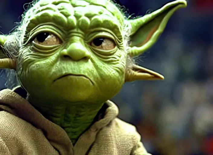 Image similar to ESPN still of Yoda playing in the nba playoffs live on espn, 4k