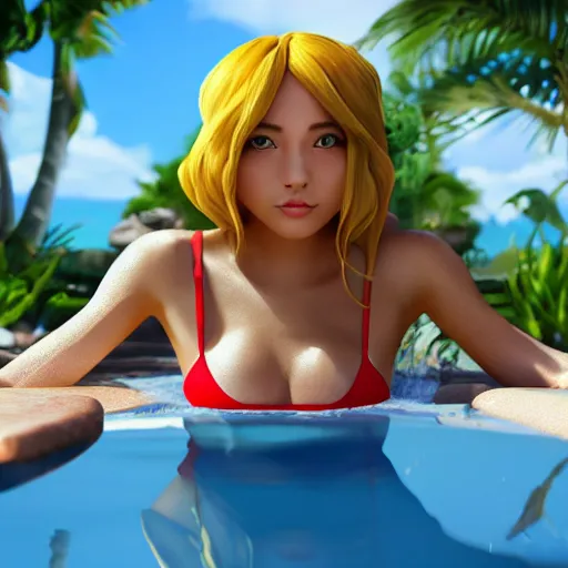 Prompt: pool party lux catching the Hawaiian sun (League of Legends). 3d render, octane render, iRay, ray tracing, realistic, highly detailed, trending on artstation, 4k, cgsociety, unreal engine 5, redshift render, blender cycles, behance, cg