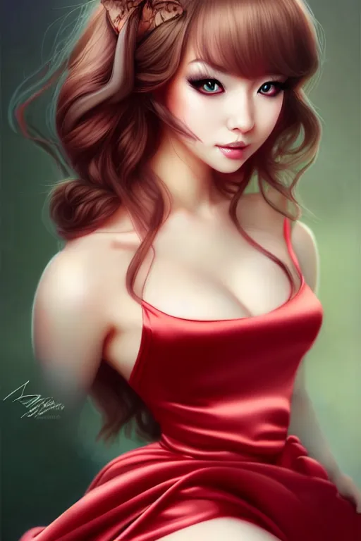 Image similar to Beautiful alluring Squirrel portrait in satin dress by Artgerm and WLOP, Pixiv