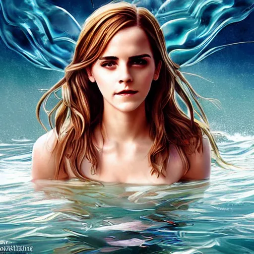 Prompt: emma watson as sea mermaid, artwork by artgerm,