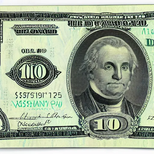 Image similar to ten dollar note with a drawing of a cat