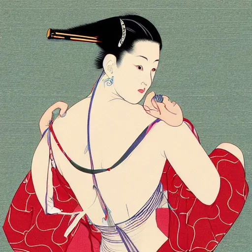 Image similar to neal peart, digital art, utamaro kitagawa style