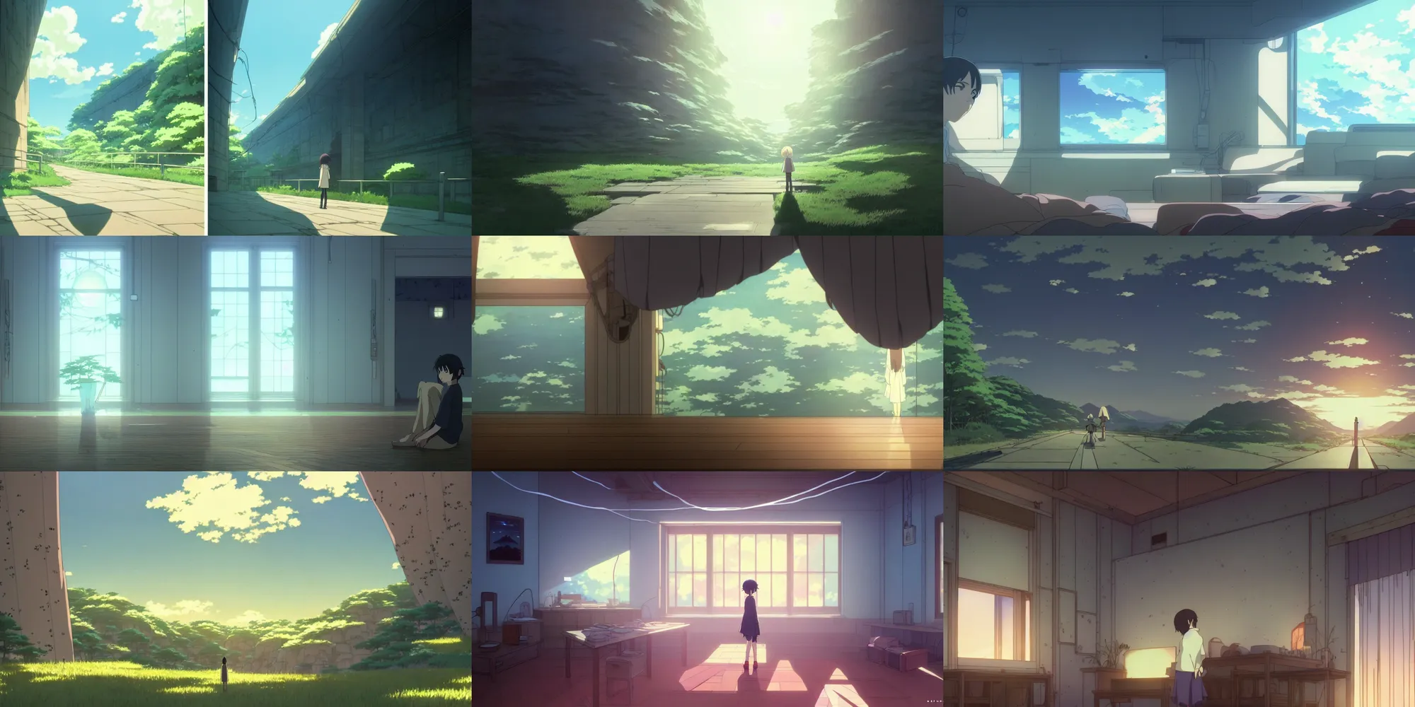 Prompt: photos of the interior, diffuse light, a close - up, digital art, illustrations, by makoto shinkai and studio ghibli, look at the front horizontally