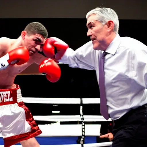 Image similar to Jerome Powell fighting in a boxing ring