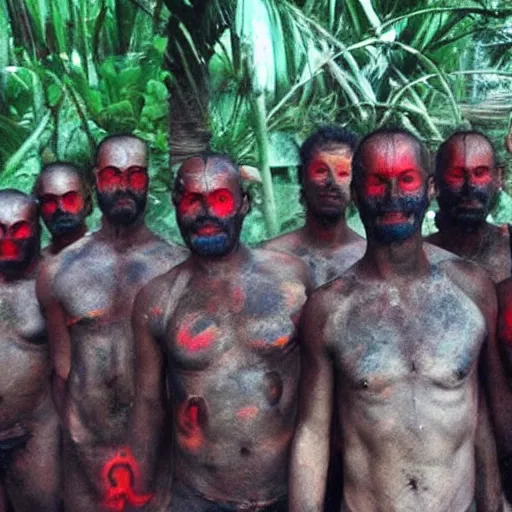 Prompt: the biboran cult, man's with red eyes