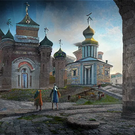 Prompt: photo fantasy ancient Russian city of Kitezh, concept art, cityscape, ancient Russian architecture, terem,