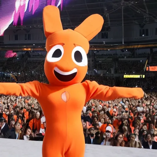 Image similar to ariana grande in a carrot mascot suit