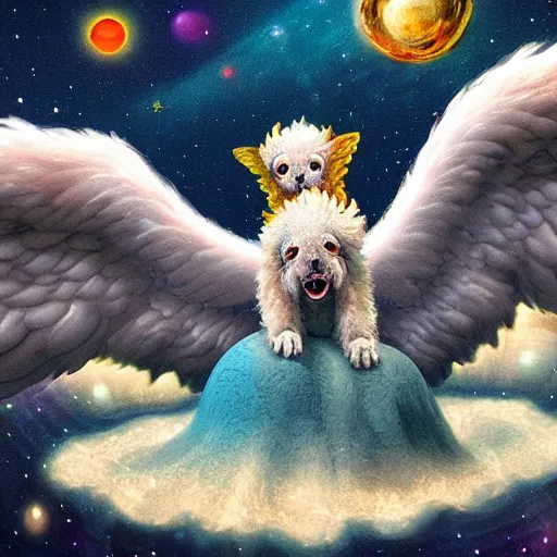 Prompt: adorable ultra realistic fluffy glowing cosmic horror with inspiration from baphomet and biblically accurate angels floating down an empty monotone New York street