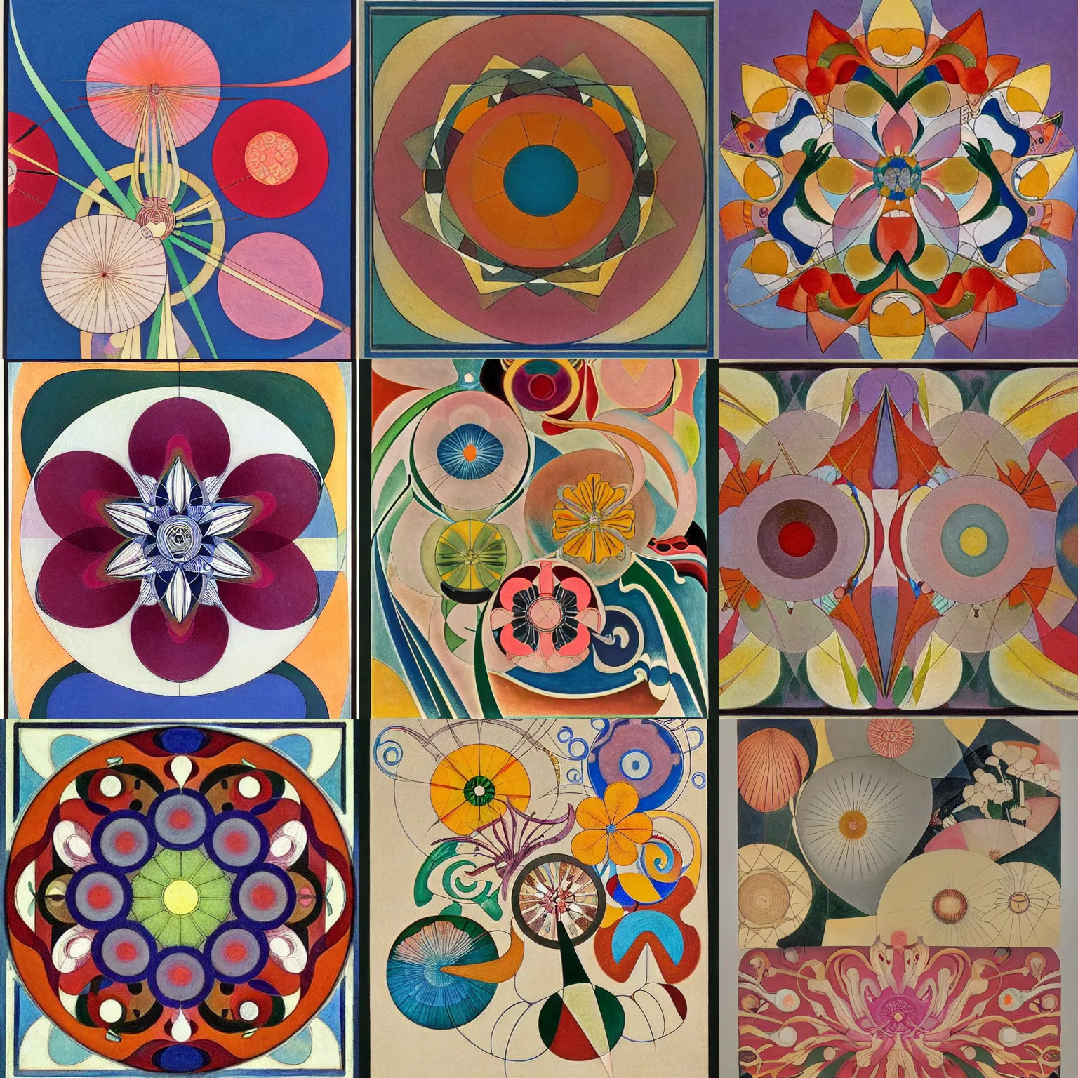 Prompt: flower ( ( art nouveau ) ) ( ( bauhaus ) ), ( geometric ), intricate detail, sharp focus, colorful, by ( ( hilma af klint ) ) and escher and hokusai and ( botticelli ) and frank lloyd wright and ( ( james jean ) ) and ( hr geiger ) and ( kandinsky )