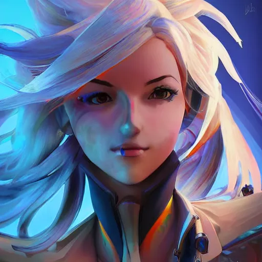 Prompt: mercy ( overwatch ), digital art by android jones and mad dog jones