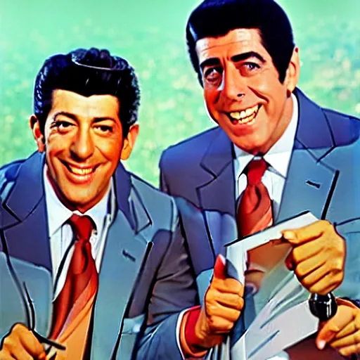 Prompt: Dean Martin and Jerry Lewis in the style of Road to Eldorado