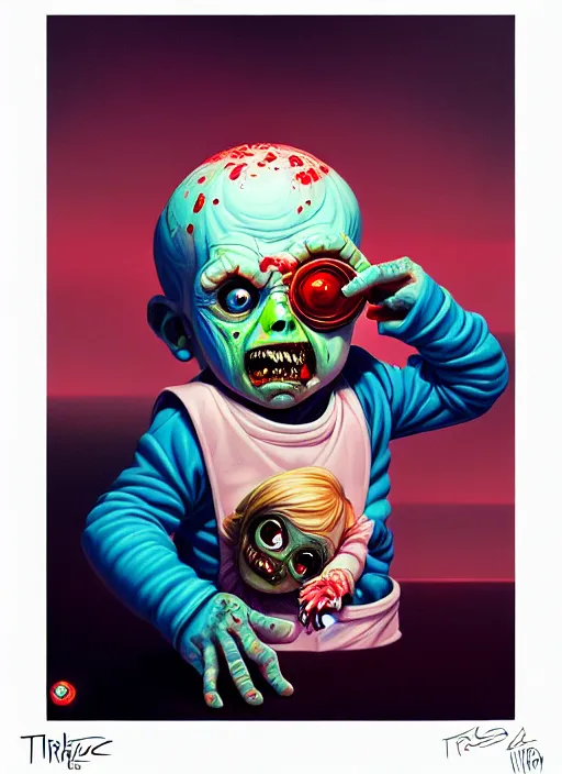 Image similar to a baby zombie in a pocket, tristan eaton, victo ngai, artgerm, rhads, ross draws