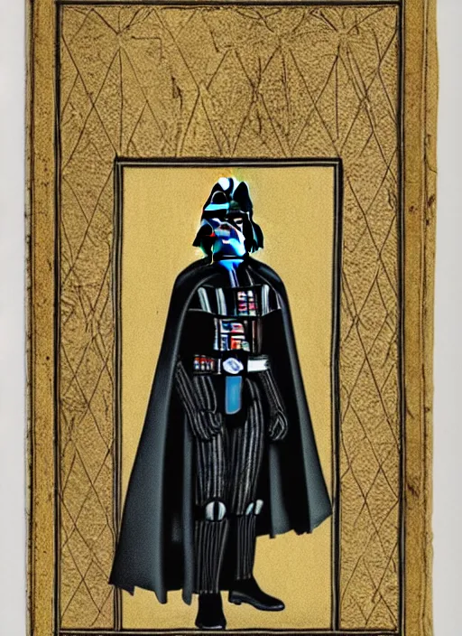 Image similar to Darth Vader in a page from from an illuminated manuscript, gold leaf, high detail