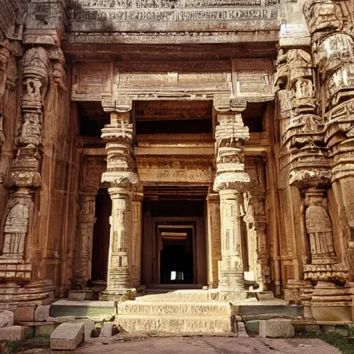 Prompt: a portal opening in a huge anciient indian temple