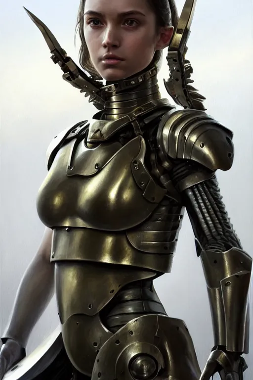 Prompt: a photorealistic painting of an attractive young girl, partially clothed in thick metal-plated battle armor, olive skin, long dark hair, beautiful bone structure, symmetric facial features, perfect eyes, intricate, elegant, natural posture, digital painting, concept art, finely detailed, illustration, sharp focus, minimal artifacts, from Metal Gear, by Greg Rutkowski, in the style of Ruan Jia and Mandy Jurgens and Artgerm and William-Adolphe Bouguerea, trending on Artstation, award winning