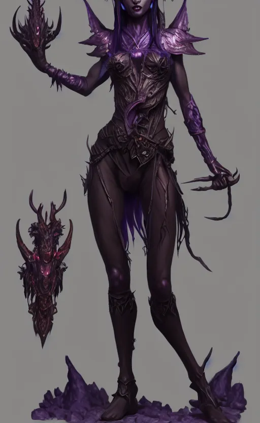 Image similar to full body shot of dark elf witch, highly detailed, d & d, fantasy, highly detailed, digital painting, trending on artstation, concept art, sharp focus, illustration, global illumination, ray tracing, realistic shaded, art by artgerm and greg rutkowski and fuji choko and viktoria gavrilenko and hoang lap,