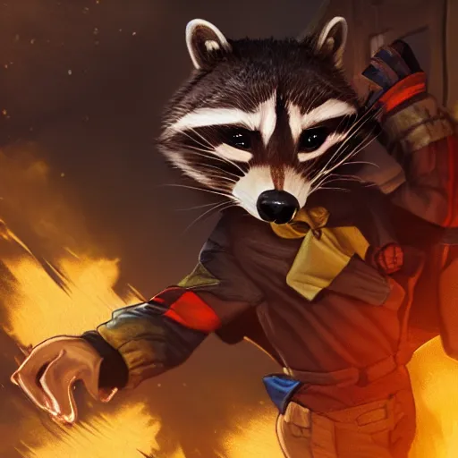 Prompt: raccoon rogue escaping a mansion he robbed, cinematic, detailed, d & d, colorful, hyperrealistic, trending on artstation