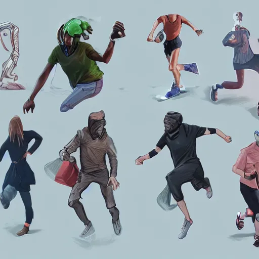 Image similar to a bunch of people running from cryptocurrency, photorealistic concept art, trending on dribbble, ultra detailed