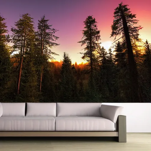 Prompt: photorealistic photo of a forest at sunset, highly detailed