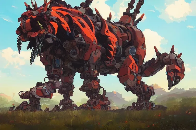 Image similar to fireclaw machine mecha animal beast robot of horizon forbidden west horizon zero dawn bioluminiscence, behance hd by jesper ejsing, by rhads, makoto shinkai and lois van baarle, ilya kuvshinov, rossdraws global illumination