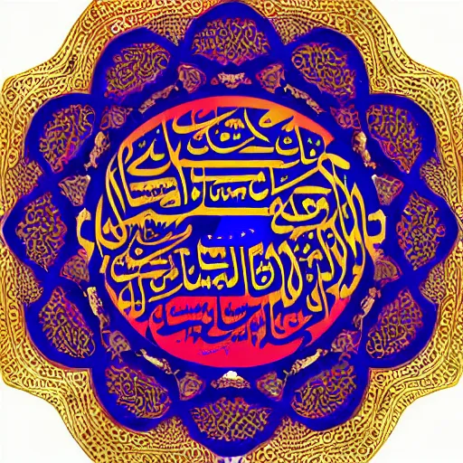 Image similar to arabian calligraphic, colorful with gold details