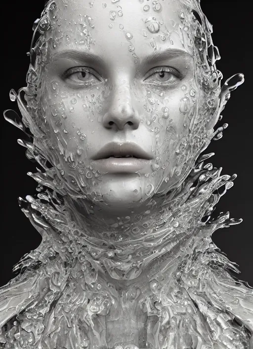 Image similar to sculpture made of water, portrait, future, shaman, harper's bazaar, vogue, magazine, insanely detailed and intricate, concept art, ornate, luxury, elite, elegant, trending on artstation, by ruan jia, by Kenneth Willardt, by ross tran, by WLOP, by Andrei Riabovitchev,