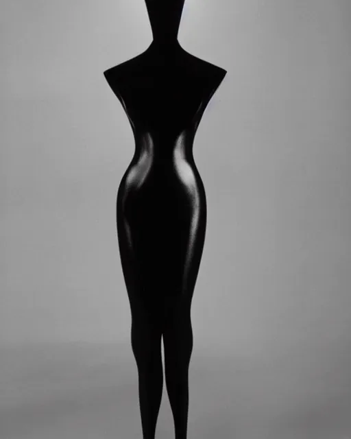 Prompt: mannequin of shadows, wearing a shiny party dress, by Yohji Yamamoto and Man Ray