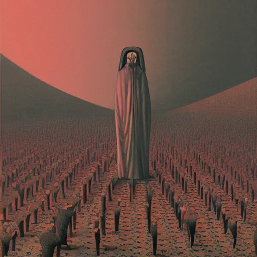 Prompt: the scene opens upon a bleeding android priest who is tending to his flock of children who are made of brilliant clear crystal, epic scope, cinematic, rule of thirds, hyperrealistic, 8 k, intricate detail, ultra detail, cyberpunk, superpop ultrabright, in the style of moebius, in the style of zdzisław beksinski.