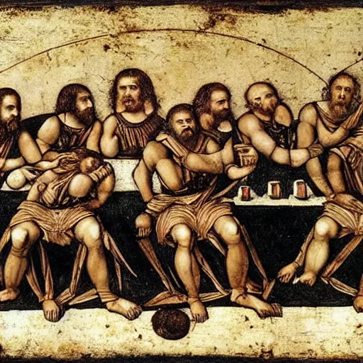 Image similar to the new zealand all black rugby team in the last supper by leonardo da vinci