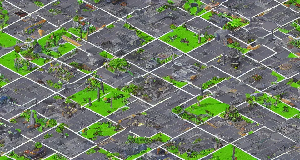 Prompt: top down game map tile modern suburb, high contrast, hdr, ilm, beeple, starship troopers, elysium, saturated colours