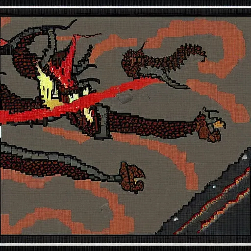 Prompt: a pixel art of a samurai versus a dragon, high detail, 4 k