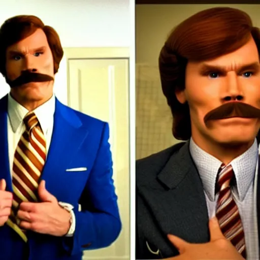 Image similar to Live Action Still of Jerma985 in Anchorman: The Legend of Ron Burgundy, real life, hyperrealistic, ultra realistic, realistic, highly detailed, epic, HD quality, 8k resolution, body and headshot, film still