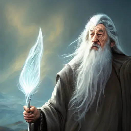 Image similar to gandalf as a warlock using shadow magic, artstation hall of fame gallery, editors choice, #1 digital painting of all time, most beautiful image ever created, emotionally evocative, greatest art ever made, lifetime achievement magnum opus masterpiece, the most amazing breathtaking image with the deepest message ever painted, a thing of beauty beyond imagination or words