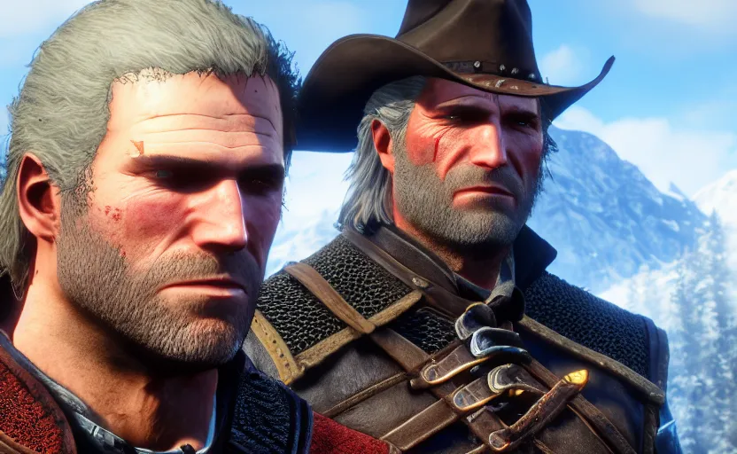 Image similar to screenshot of arthur morgan in the witcher 3,