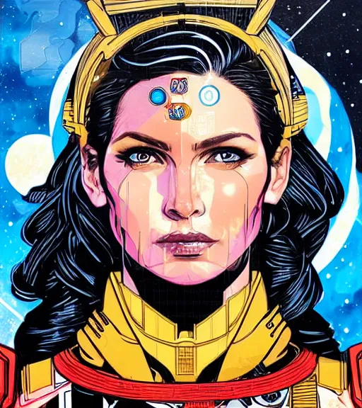 Prompt: portrait of a female space priestess, by DC comics and Sandra Chevrier