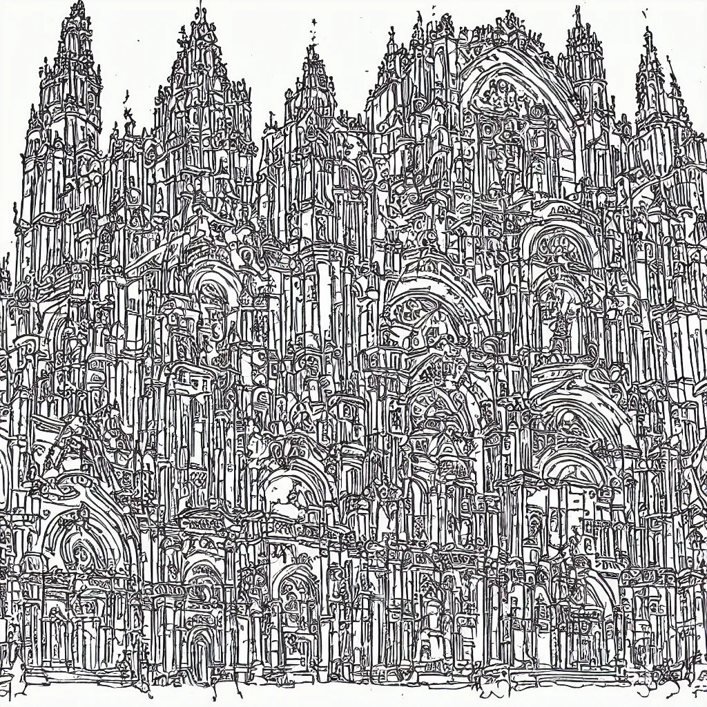 Image similar to guadalajara cathedral, coloring book,