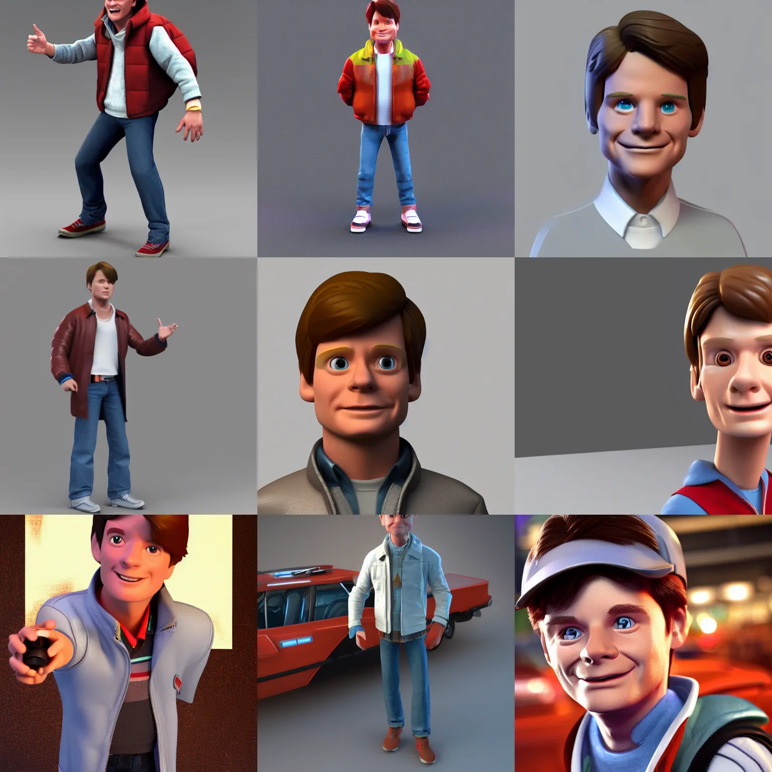 Prompt: 3 d render of marty mcfly as a pixar character, artstation