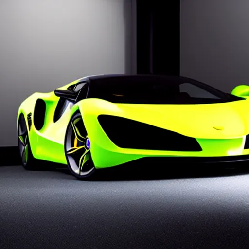 Prompt: a supercar in a dark studio room with Opal gemstone paint.