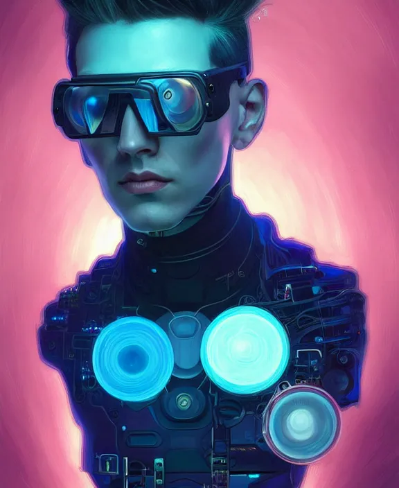 Image similar to a whirlwind inside the metaverse, guy, male, man, science, machine face, fashionable haircut, half body, neurochip, android, cyberpunk face, by loish, d & d, fantasy, intricate, elegant, highly detailed, colorful, digital painting, artstation, concept art, art by artgerm and greg rutkowski and alphonse mucha