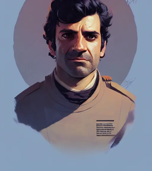 Image similar to portrait of poe dameron by atey ghailan, by greg rutkowski, by greg tocchini, by james gilleard, by joe fenton, by kaethe butcher, dynamic lighting, gradient light blue, brown, blonde cream and white color scheme, grunge aesthetic