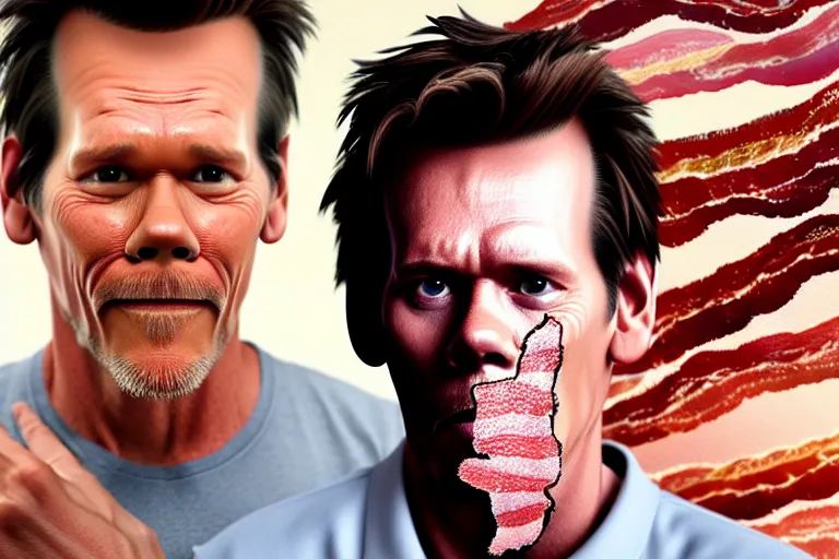 Image similar to a painting bacon with kevin bacon's face, 8 k, cinematic, movie still